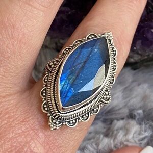 Labradorite faceted 925 ring adjustable